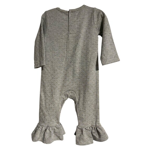 Mud Pie Baby Girl Pumpkin Long Sleeve Romper Ruffle 3-6 Months Gray Halloween - Picture 2 of 8